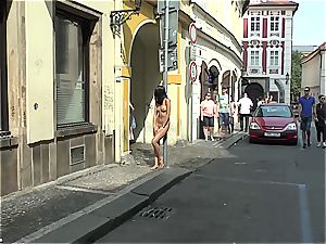 youthful sweetie female Dee on Czech streets completely bare
